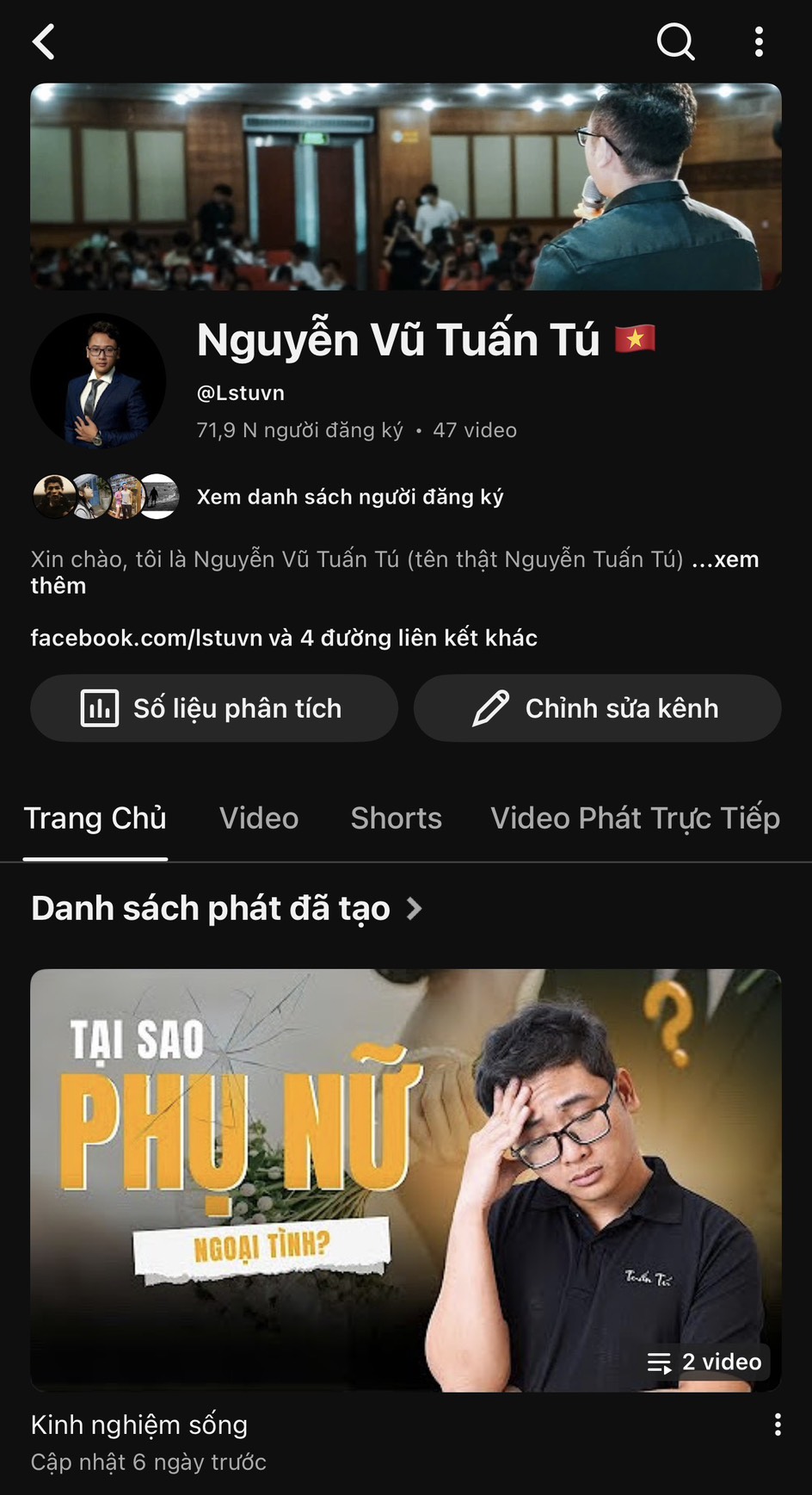 Kênh Youtube của Tú